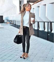 Blazers Lapel Check Pocket Button Blazer Ins Street