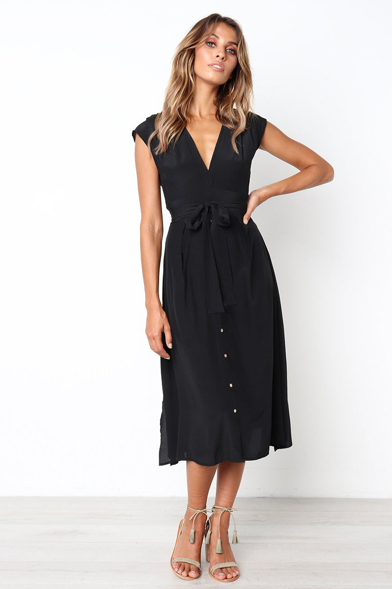 Betsy Button Down Midi Dress - Black - FINAL SALE InsStreet