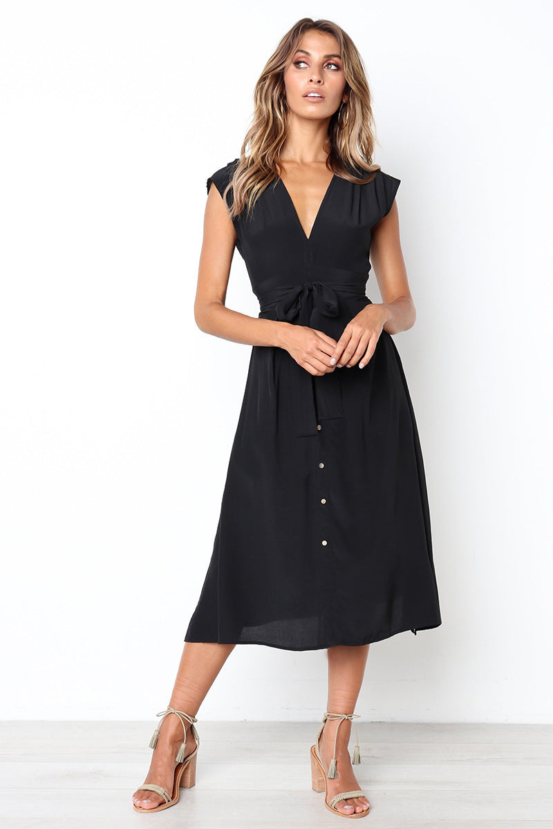 Betsy Button-Down-Midikleid – Schwarz – ENDGÜLTIGER VERKAUF