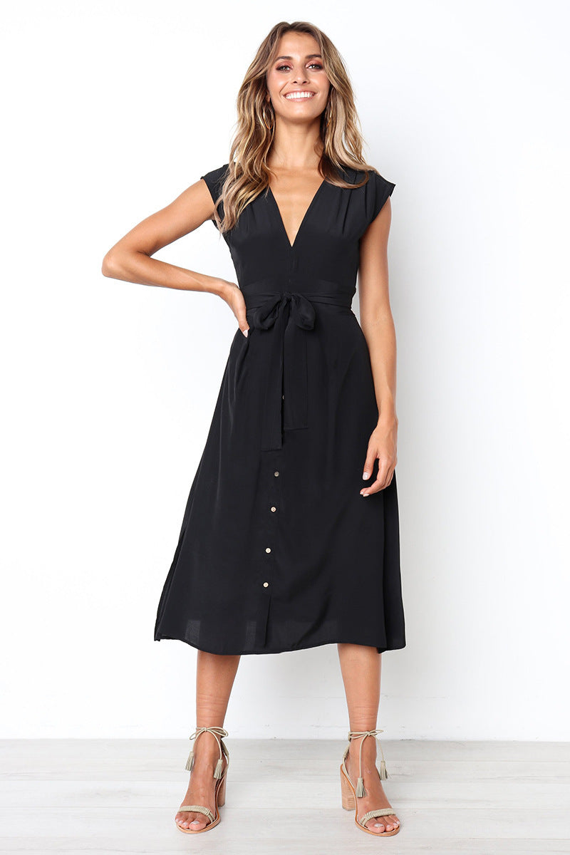 Betsy Button-Down-Midikleid – Schwarz – ENDGÜLTIGER VERKAUF