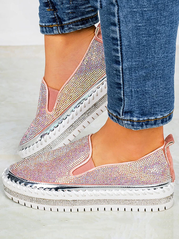 Zapatos sin cordones con plataforma y diamantes de imitación