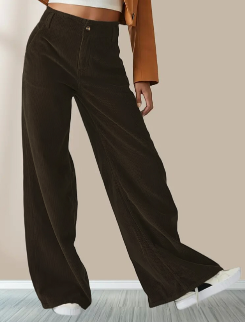 Retro Braune Drapierte High Waist Hose