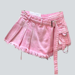 Falda pantalón vaquera mini plisada asimétrica