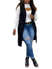 Chaquetas de botones sin mangas con solapa de color sólido