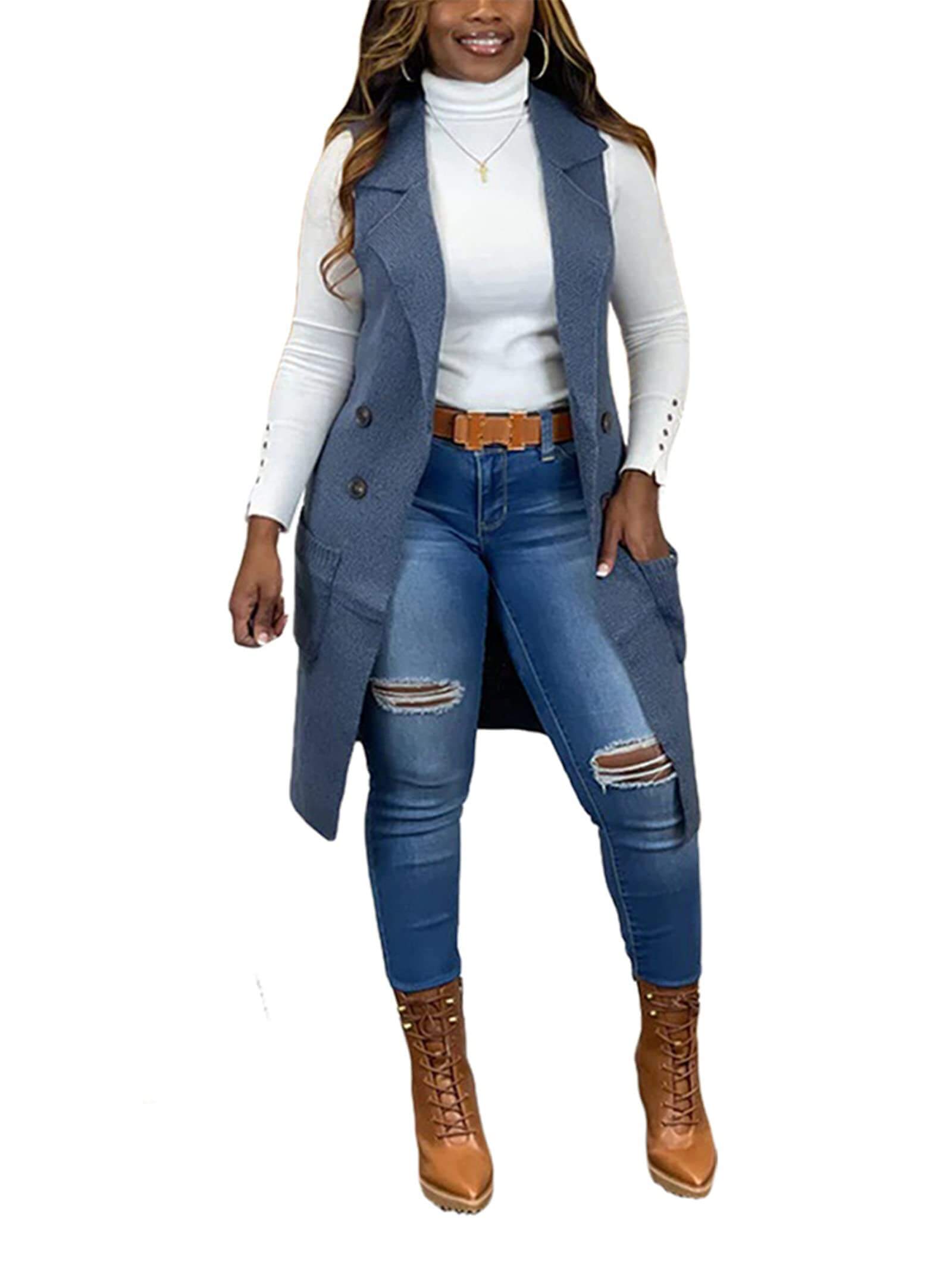 Chaquetas de botones sin mangas con solapa de color sólido