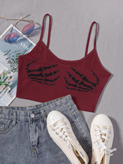 Bone Hands Print Crop Cami Top Sai Feel