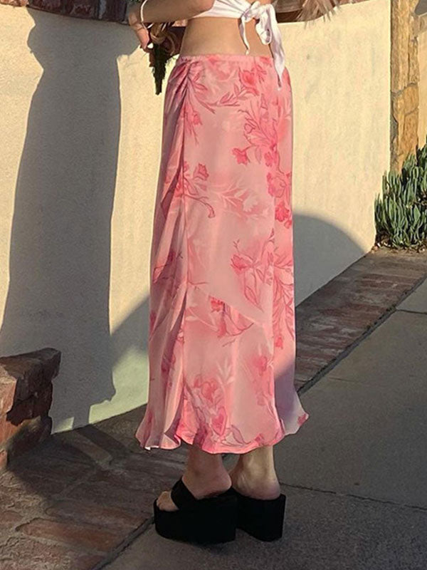 Chiffon-Midirock mit Blumenmuster