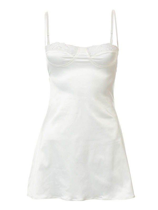 Minivestido lencero con paneles de encaje y espalda descubierta