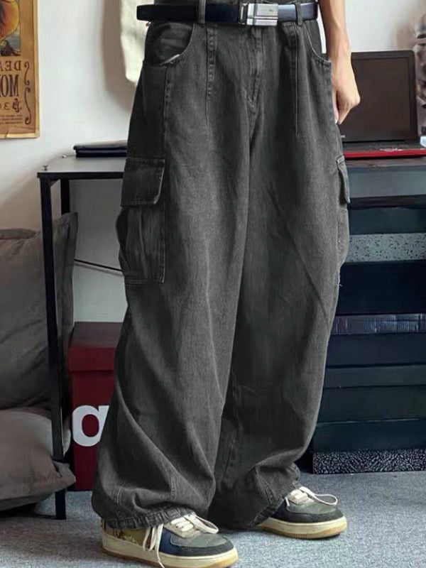 Herren-Cargo-Jeans mit gepatchten Taschen und geradem Bein