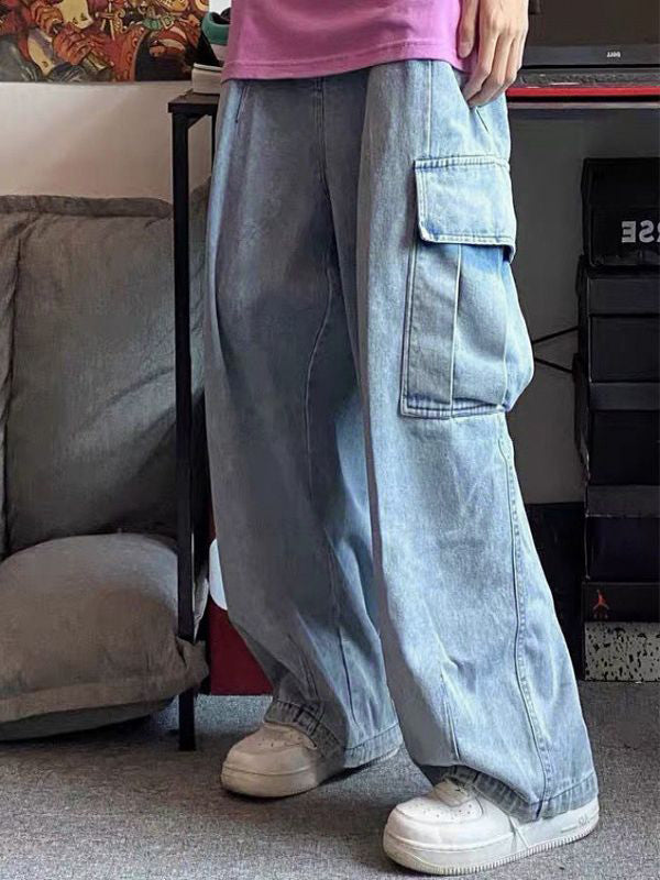 Herren-Cargo-Jeans mit gepatchten Taschen und geradem Bein