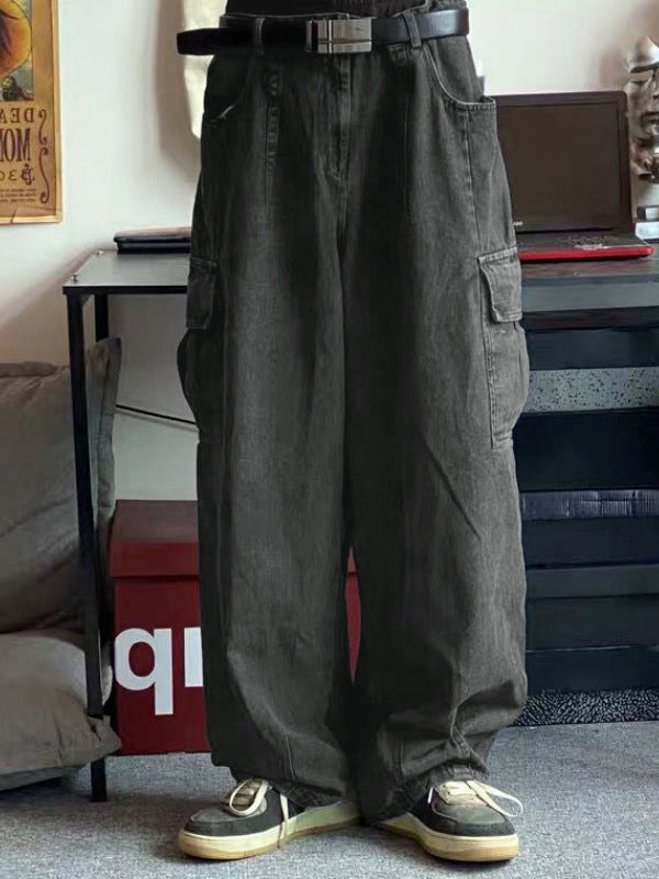 Herren-Cargo-Jeans mit gepatchten Taschen und geradem Bein