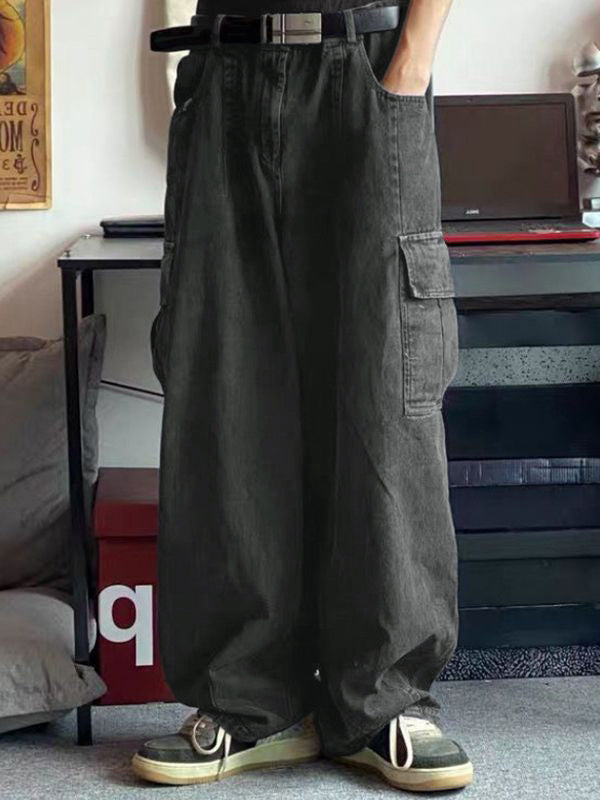 Herren-Cargo-Jeans mit gepatchten Taschen und geradem Bein
