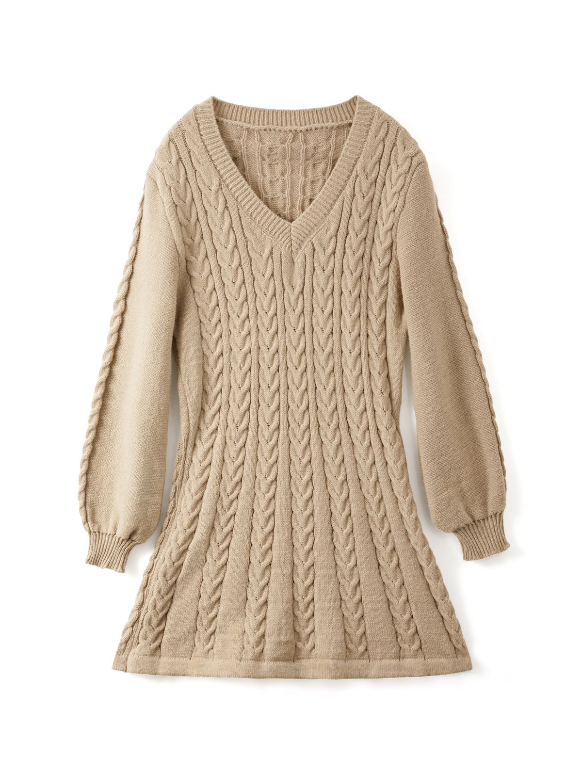 Vestido mini de manga larga con cuello en V y punto trenzado