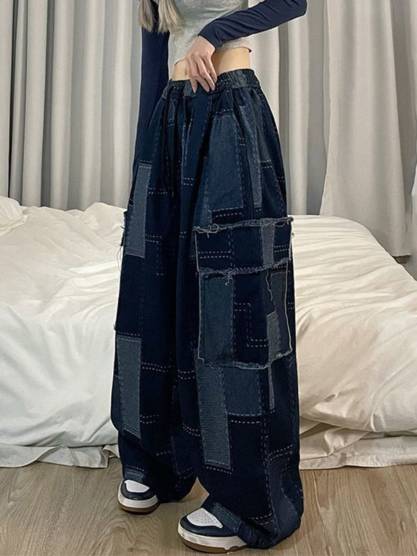 Vintage Blau karierte Baggy Cargo Jeans