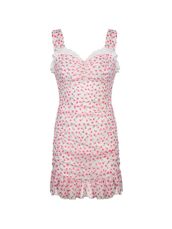 Minivestido sin mangas con volantes florales