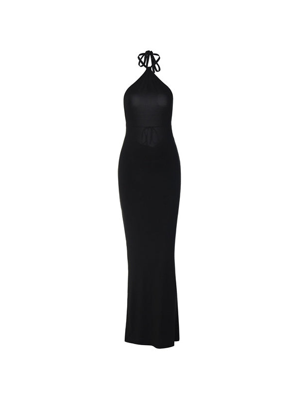 Schwarzes Neckholder-Maxikleid