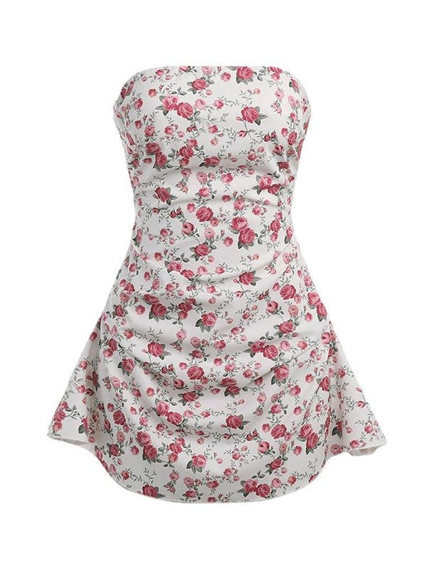 Minivestido floral sin tirantes