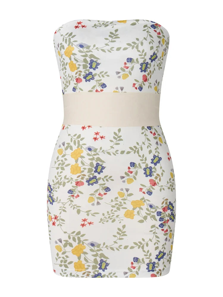 Trägerloses, schulterfreies Tube-Minikleid mit sexy Blumenmuster