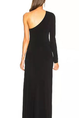 Vestido de noche elegante de fiesta de una sola manga negro