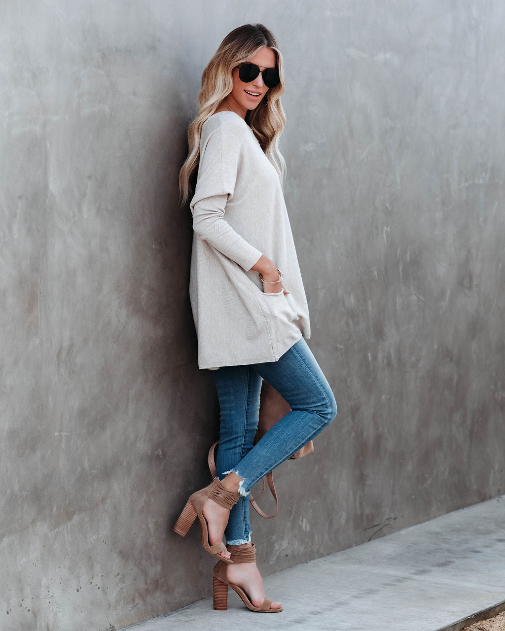 Close To You Pullover mit Taschen – Warmes Grau – ENDGÜLTIGER VERKAUF