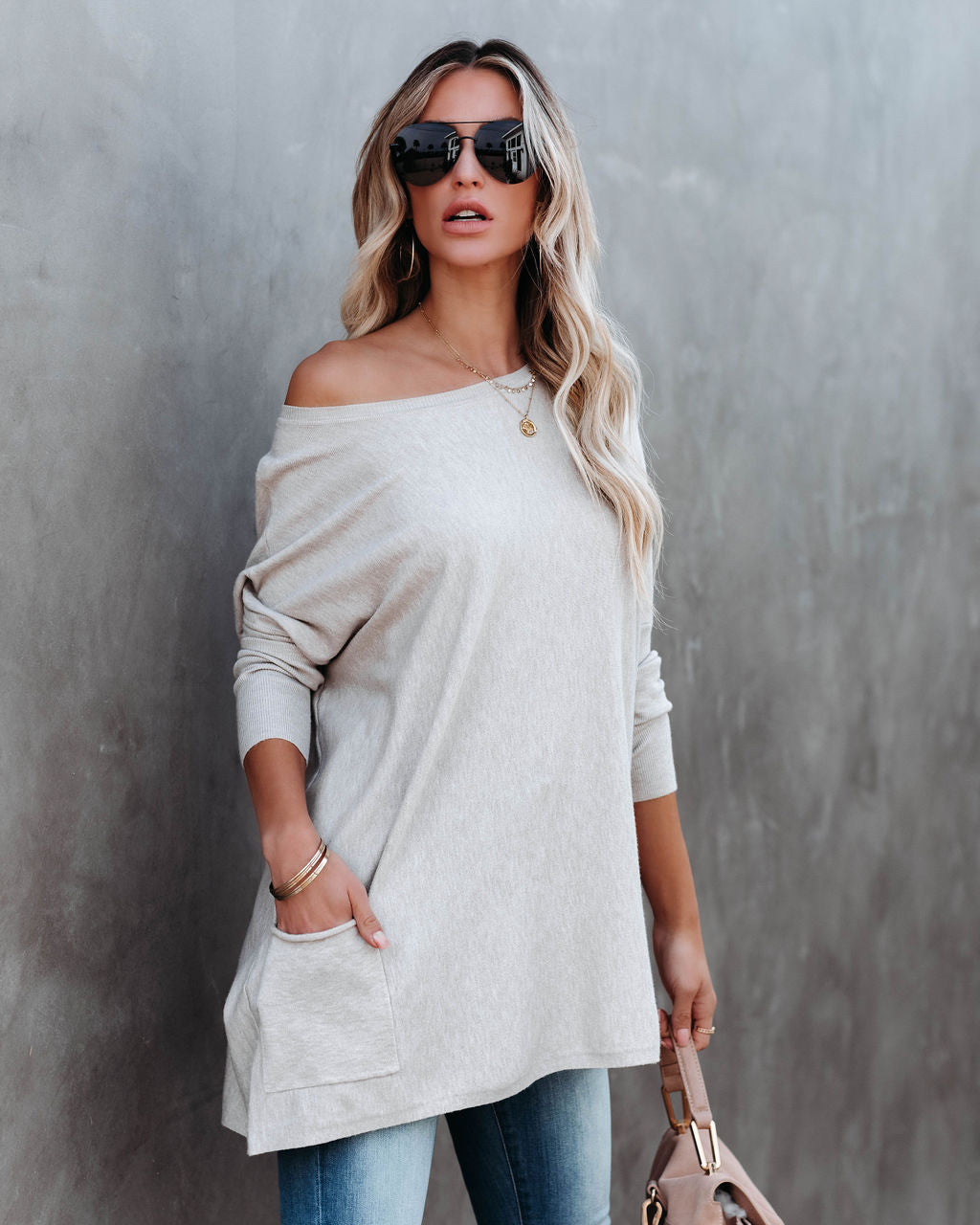 Close To You Pullover mit Taschen – Warmes Grau – ENDGÜLTIGER VERKAUF