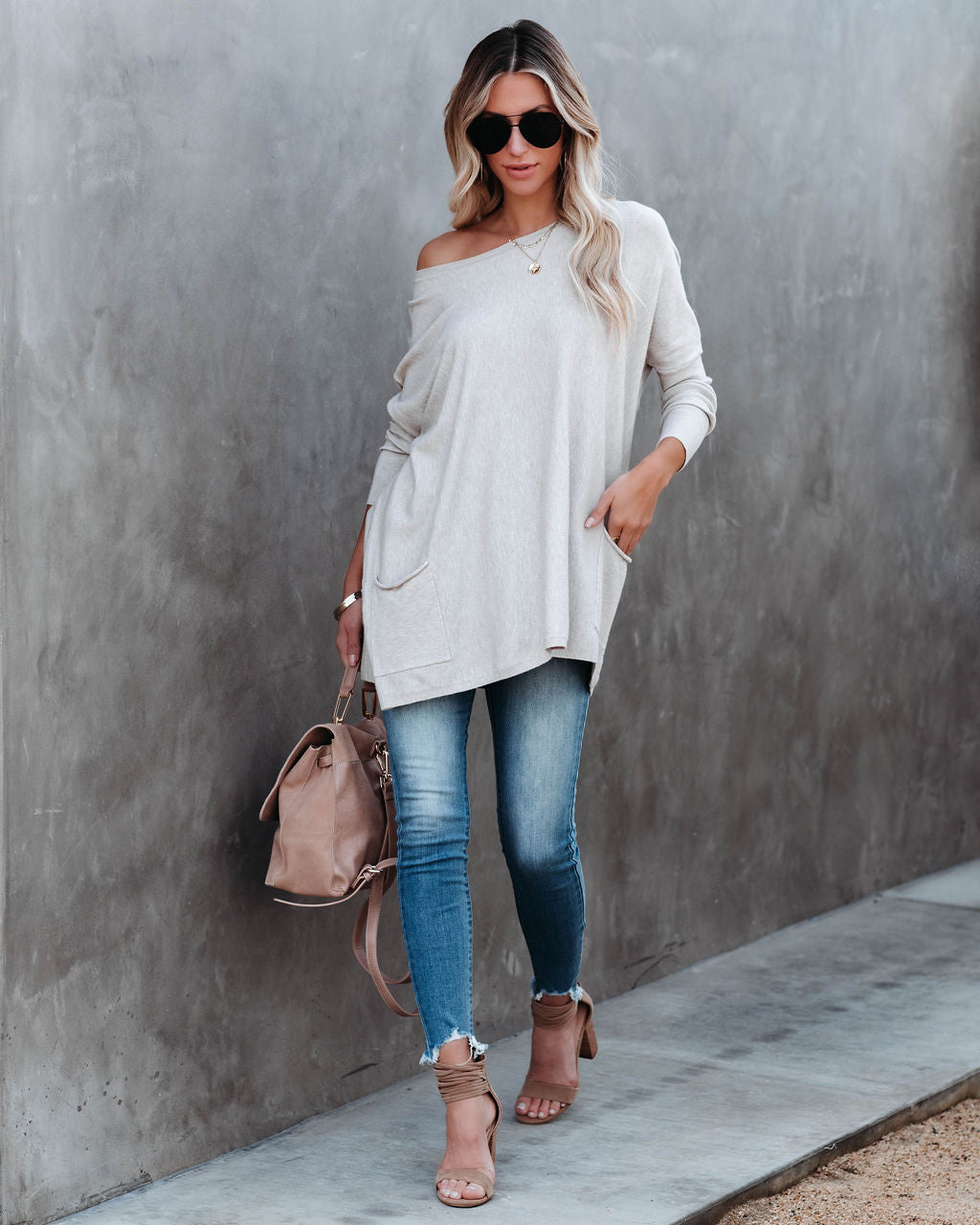 Close To You Pullover mit Taschen – Warmes Grau – ENDGÜLTIGER VERKAUF