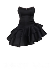 Schwarzes, unregelmäßiges Puffkleid für Damen
