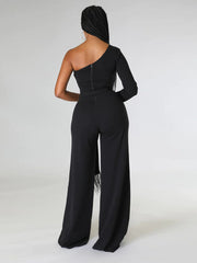 One Shoulder Solid Jumpsuit