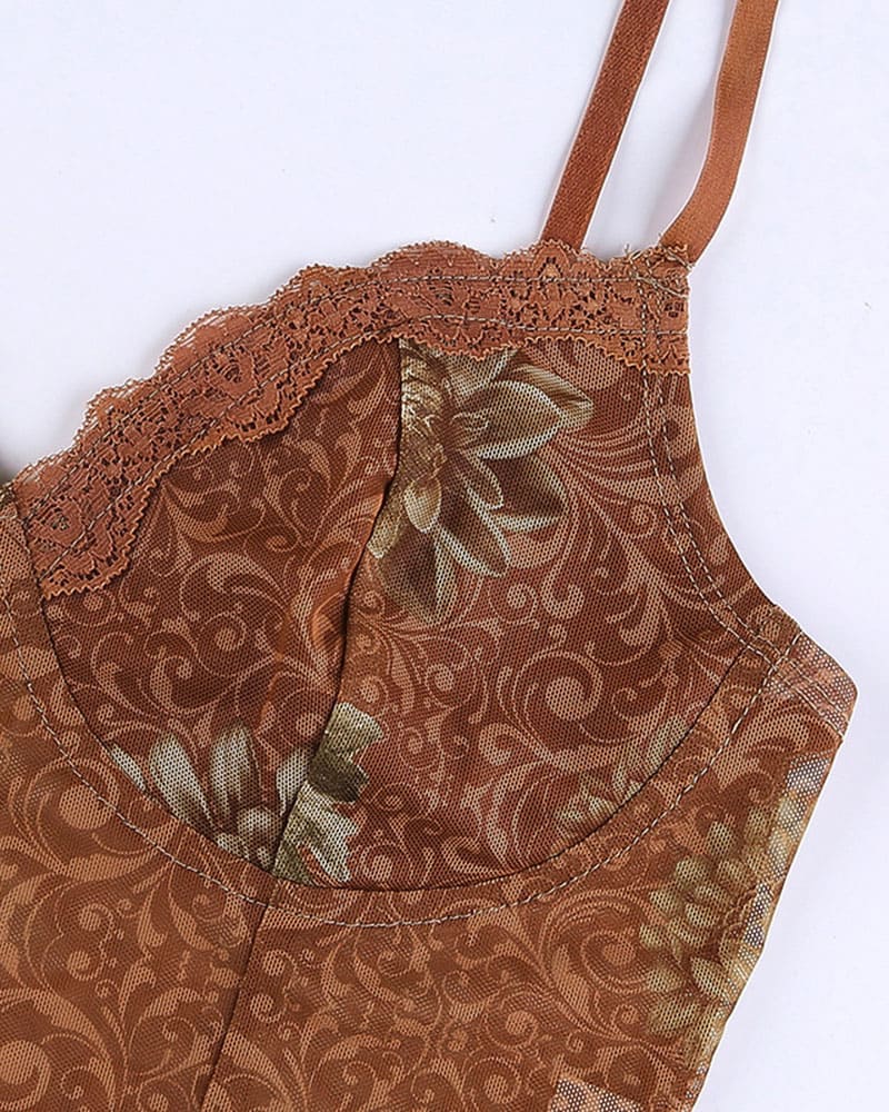 Aprikosenblatt-Korsett-Camisole mit Spitzenbesatz