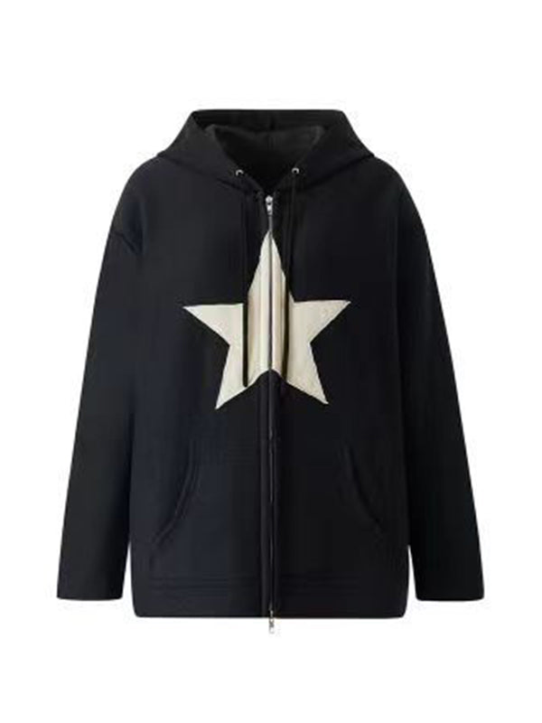 Baggy-Hoodie mit Reißverschluss im Vintage-Stil mit Stern-Patch
