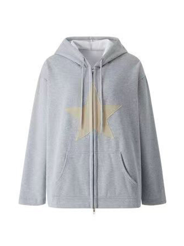 Baggy-Hoodie mit Reißverschluss im Vintage-Stil mit Stern-Patch