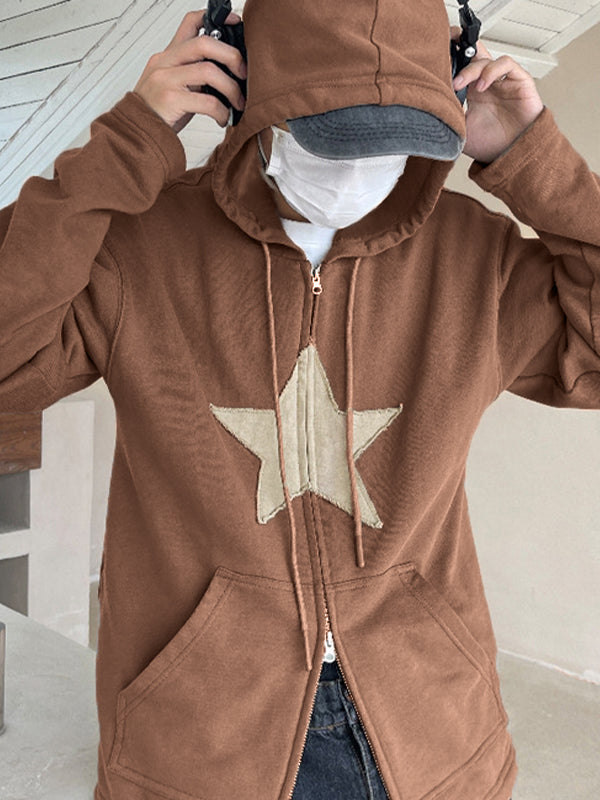 Baggy-Hoodie mit Reißverschluss im Vintage-Stil mit Stern-Patch