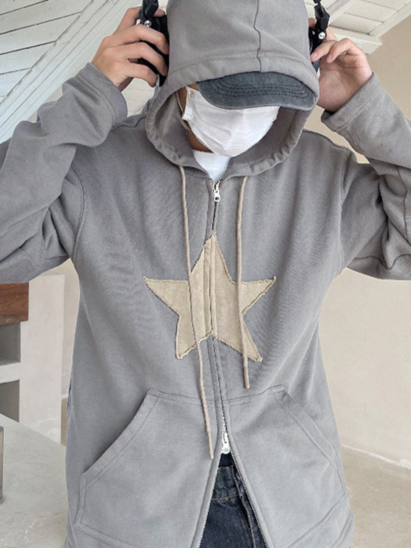 Baggy-Hoodie mit Reißverschluss im Vintage-Stil mit Stern-Patch