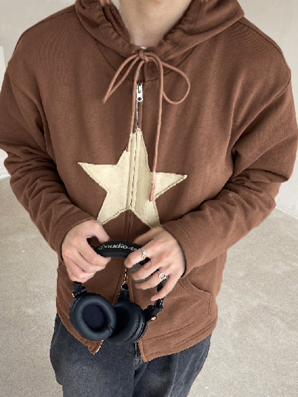 Baggy-Hoodie mit Reißverschluss im Vintage-Stil mit Stern-Patch