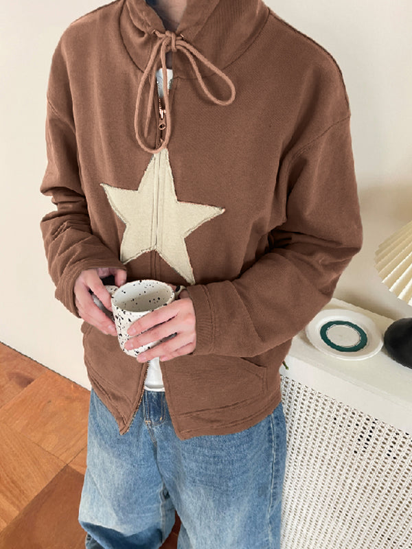 Baggy-Hoodie mit Reißverschluss im Vintage-Stil mit Stern-Patch