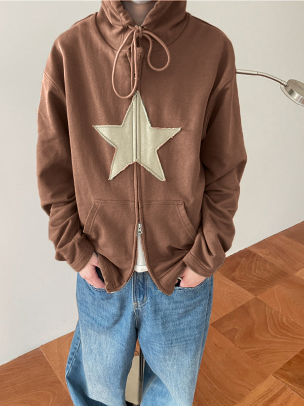 Baggy-Hoodie mit Reißverschluss im Vintage-Stil mit Stern-Patch