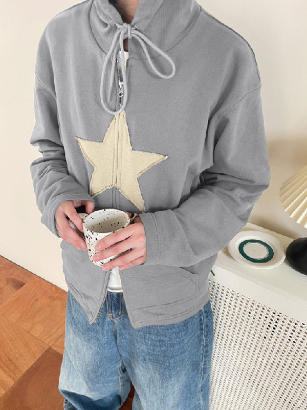 Baggy-Hoodie mit Reißverschluss im Vintage-Stil mit Stern-Patch