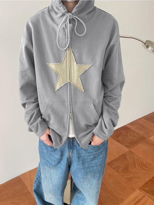 Baggy-Hoodie mit Reißverschluss im Vintage-Stil mit Stern-Patch