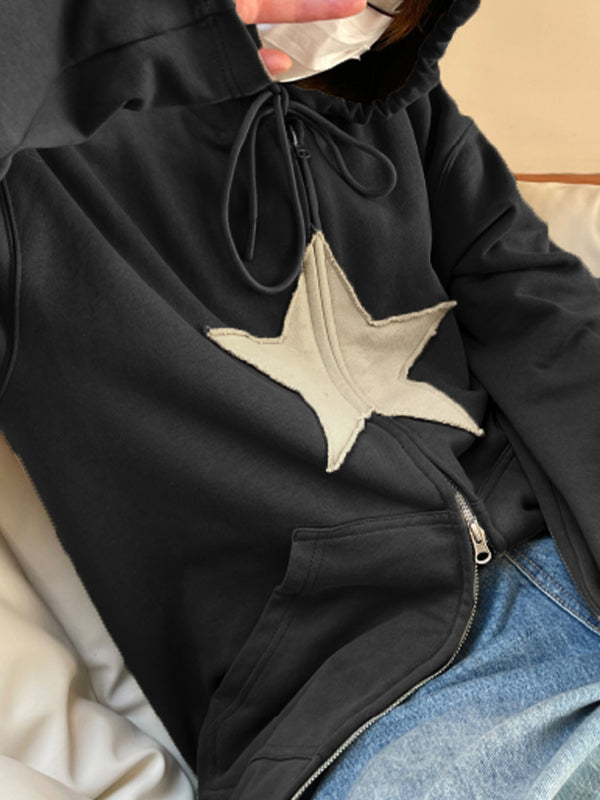 Baggy-Hoodie mit Reißverschluss im Vintage-Stil mit Stern-Patch