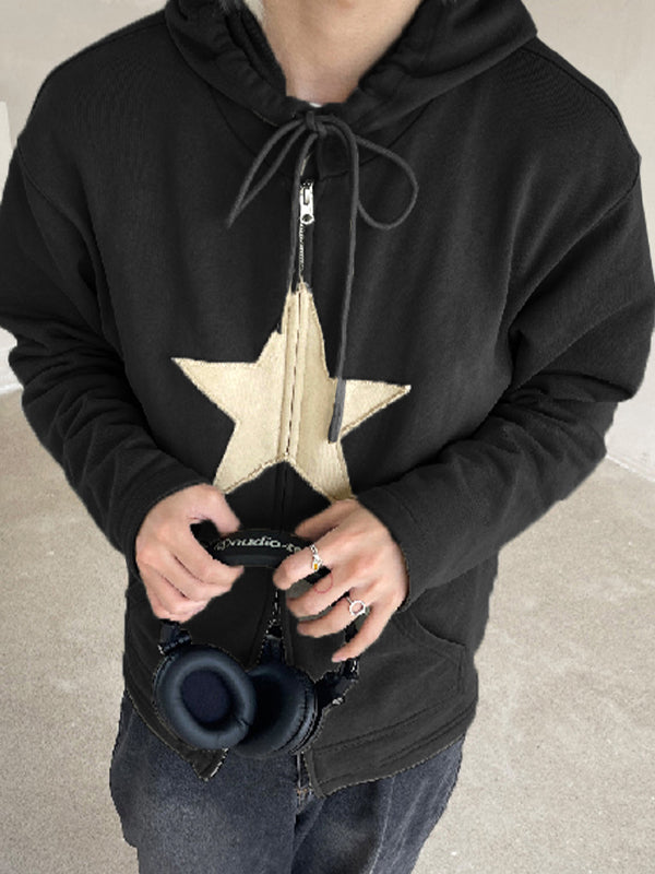 Baggy-Hoodie mit Reißverschluss im Vintage-Stil mit Stern-Patch