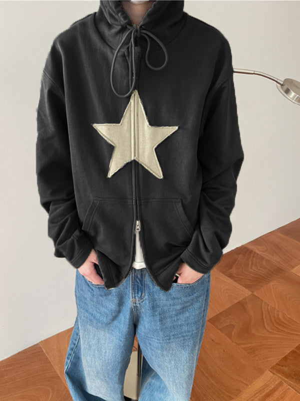 Baggy-Hoodie mit Reißverschluss im Vintage-Stil mit Stern-Patch