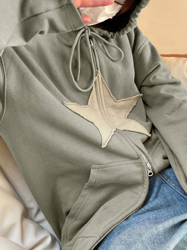 Baggy-Hoodie mit Reißverschluss im Vintage-Stil mit Stern-Patch