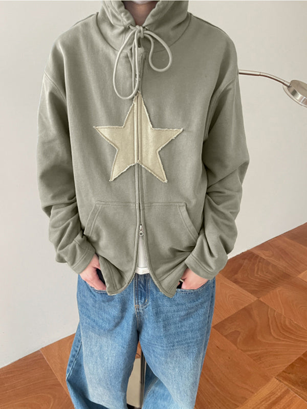 Baggy-Hoodie mit Reißverschluss im Vintage-Stil mit Stern-Patch