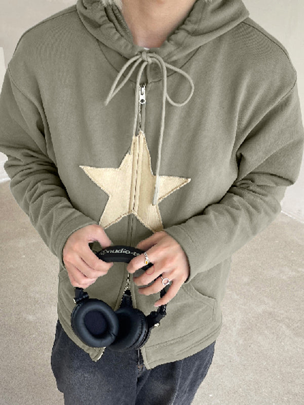 Baggy-Hoodie mit Reißverschluss im Vintage-Stil mit Stern-Patch