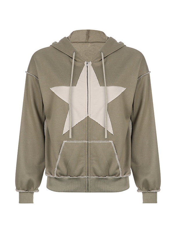 Baggy-Hoodie mit Reißverschluss im Vintage-Stil mit Stern-Patch