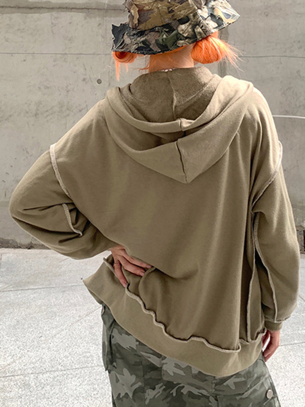 Baggy-Hoodie mit Reißverschluss im Vintage-Stil mit Stern-Patch