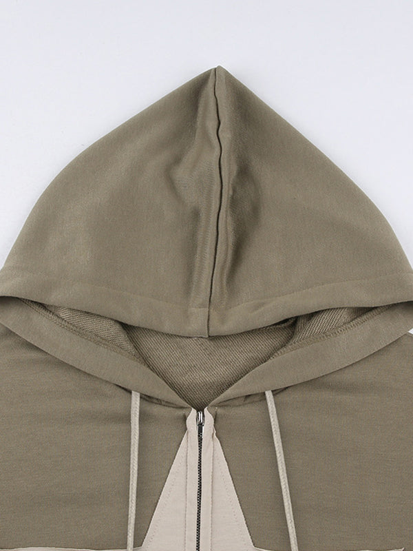 Baggy-Hoodie mit Reißverschluss im Vintage-Stil mit Stern-Patch