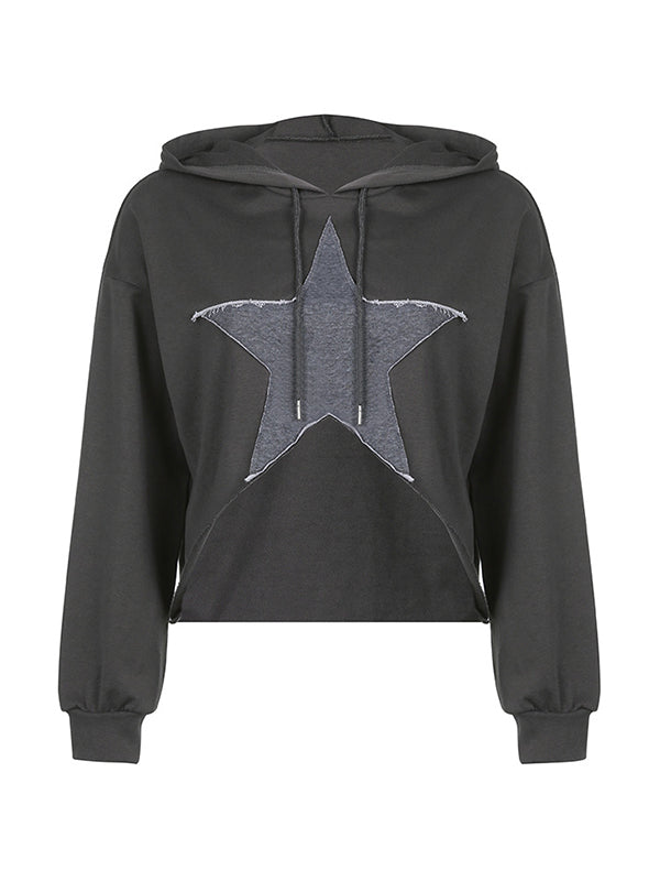 Baggy-Hoodie mit Reißverschluss im Vintage-Stil mit Stern-Patch