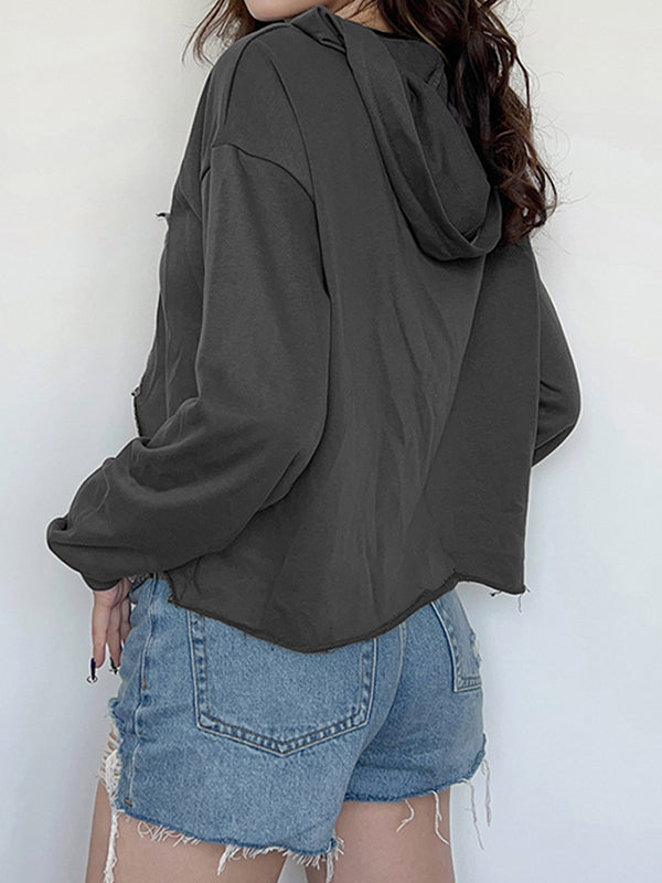 Baggy-Hoodie mit Reißverschluss im Vintage-Stil mit Stern-Patch