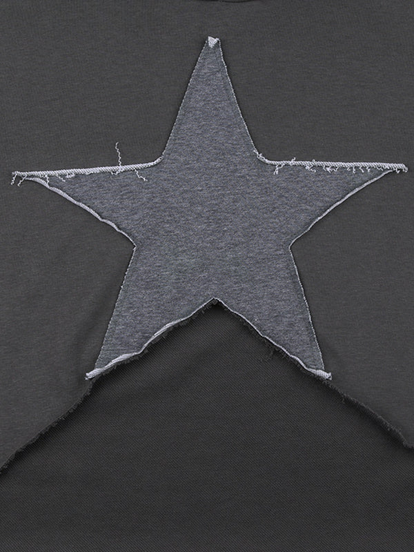 Baggy-Hoodie mit Reißverschluss im Vintage-Stil mit Stern-Patch